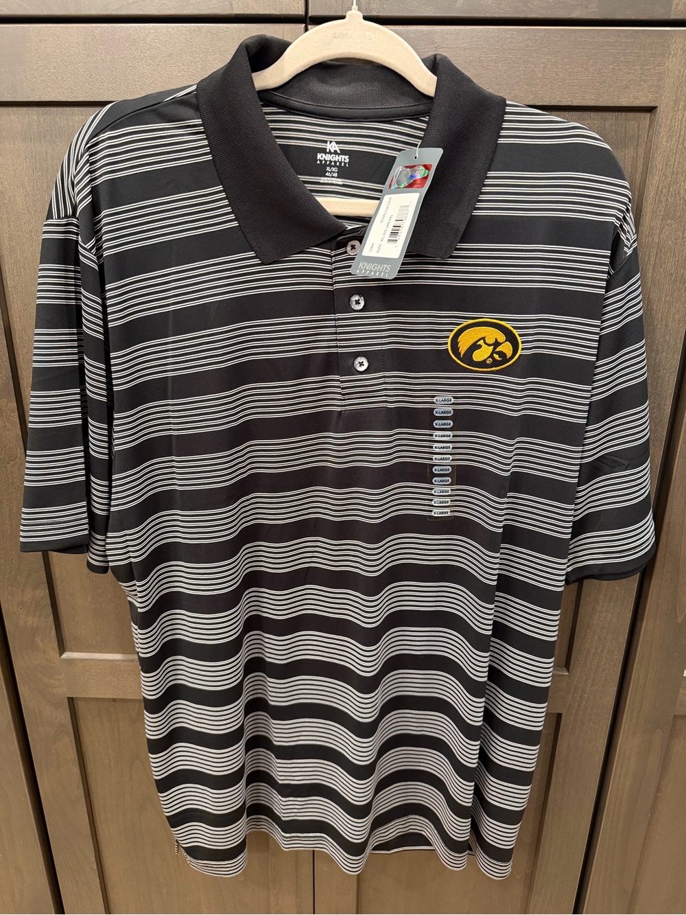 Iowa Hawkeye Knight’s Apparel Men's Striped Polo w/ Hawkeye Logo NWT XL